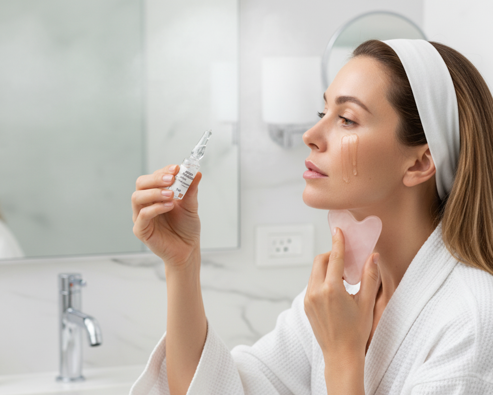 Woman applying hyaluronic acid
